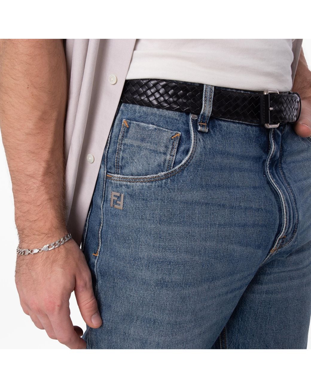 Fendi Blue Straight-Cut Long Jeans, Waist for men