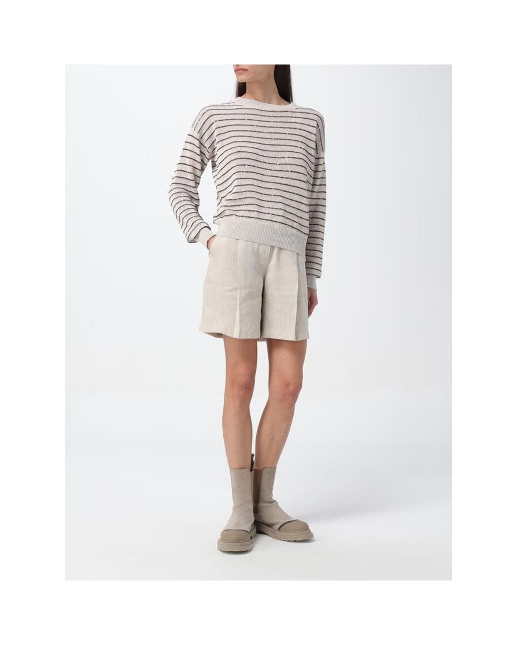 Brunello Cucinelli White Naturale Linen Tailored Shorts, Size Large for men