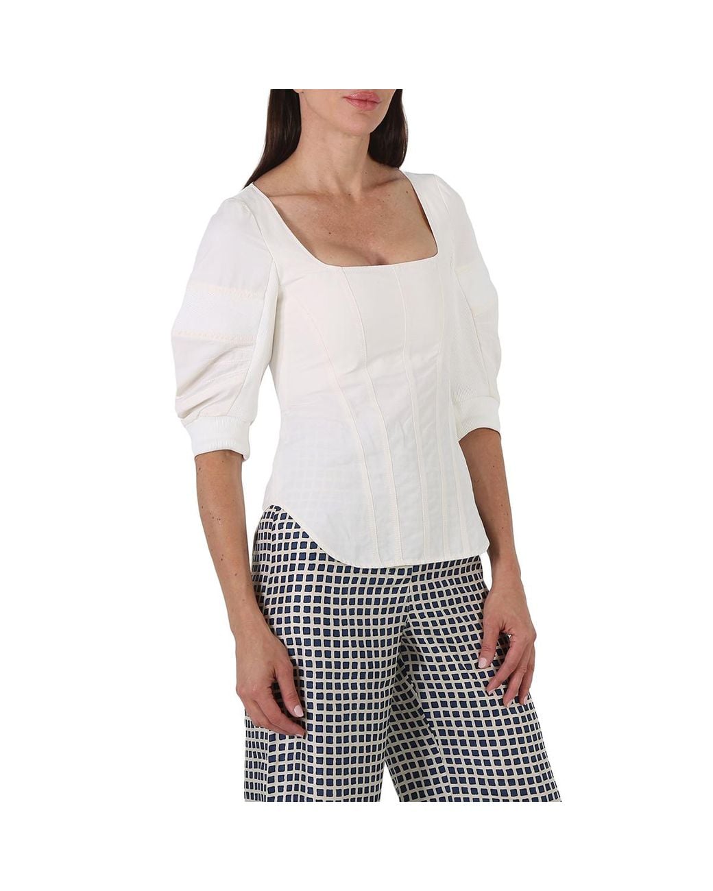 Stella McCartney White Ladies Fiona Puff-Sleeve Blouse, Brand Size 42 (Us