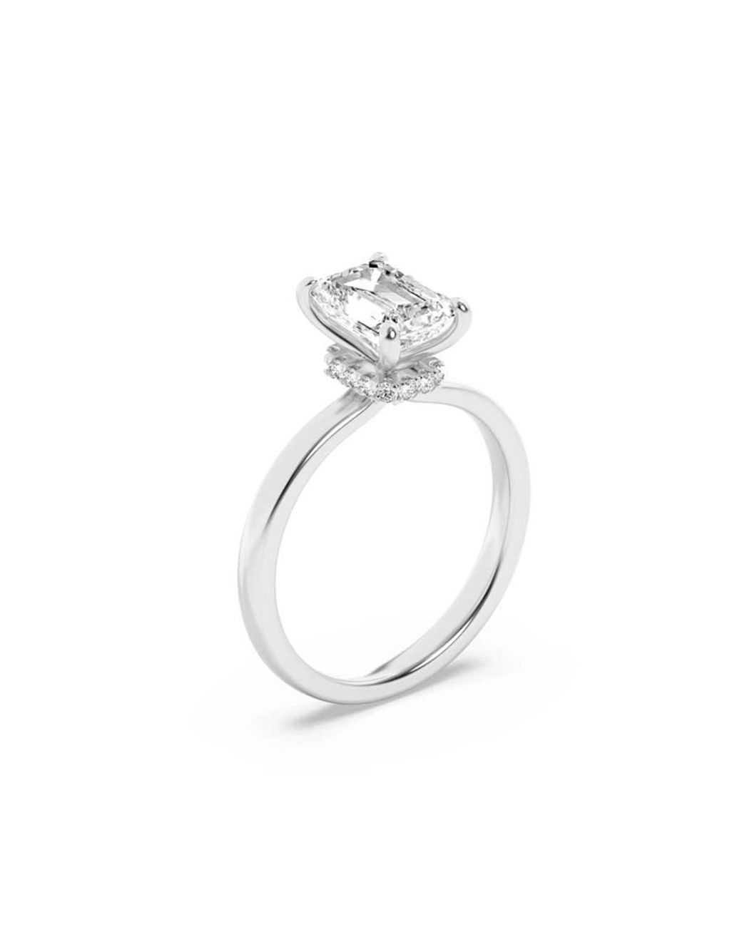 Mure And Co White 2Ctw Emerald Shaped Lab Grown Diamond (F/Vs) Hidden Halo Plain Shank Engagement Ring for men