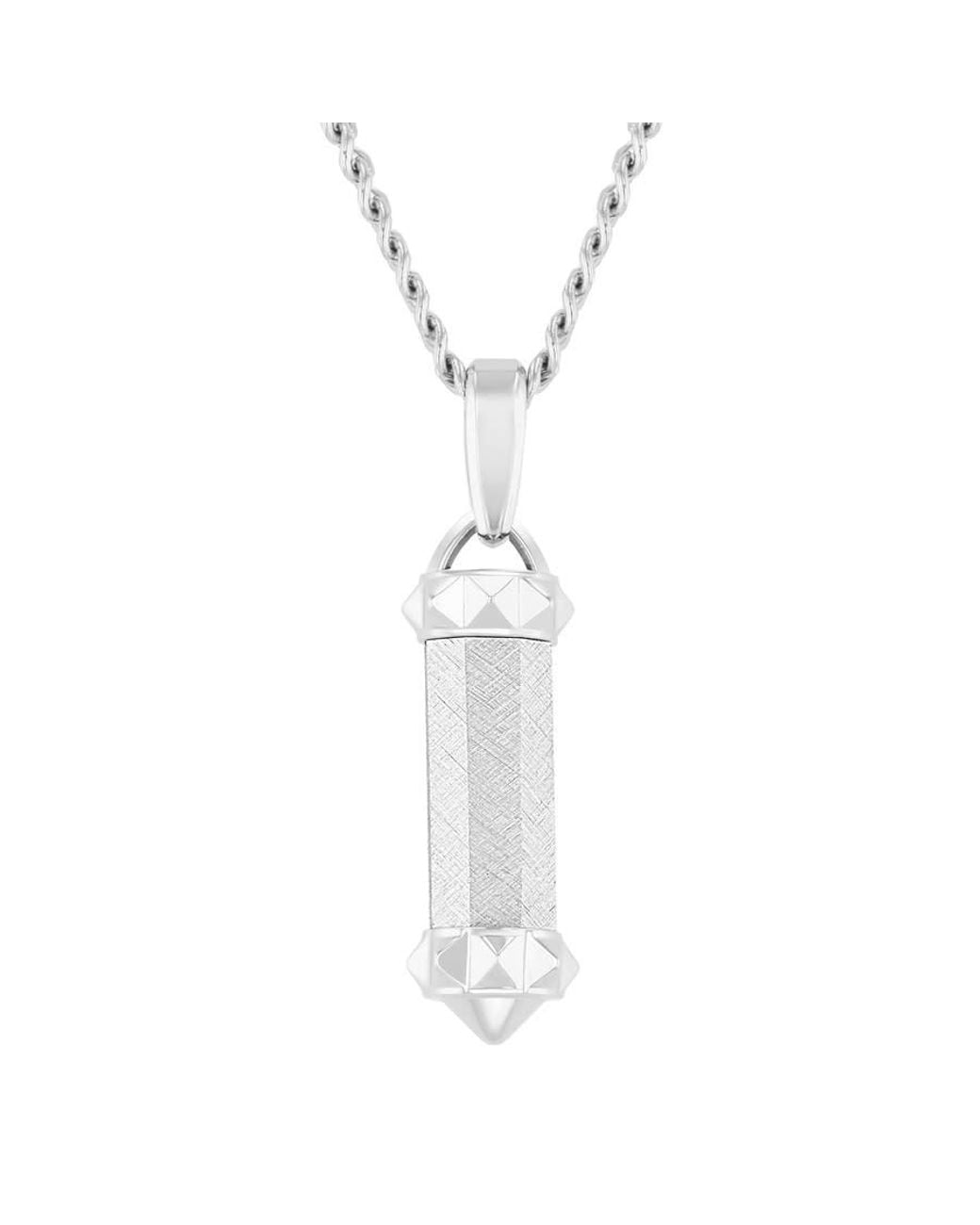 Robert Alton White Stainless Steel Textured Barrel Pendant for men