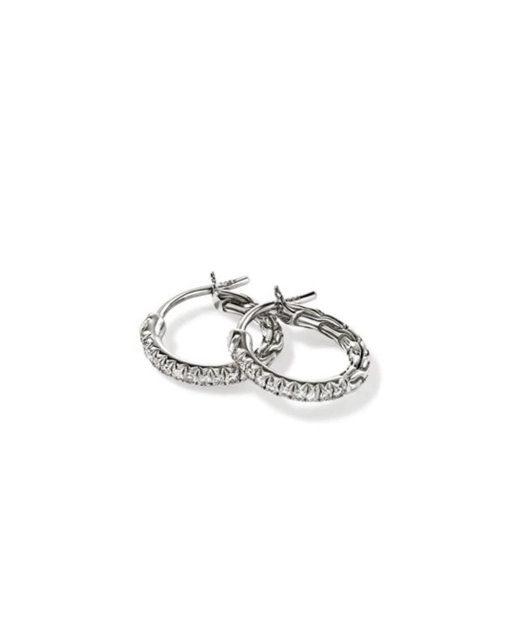 John Hardy Metallic Essential Pav Hoop Earring, Sterling, Diamonds, 13Mm for men