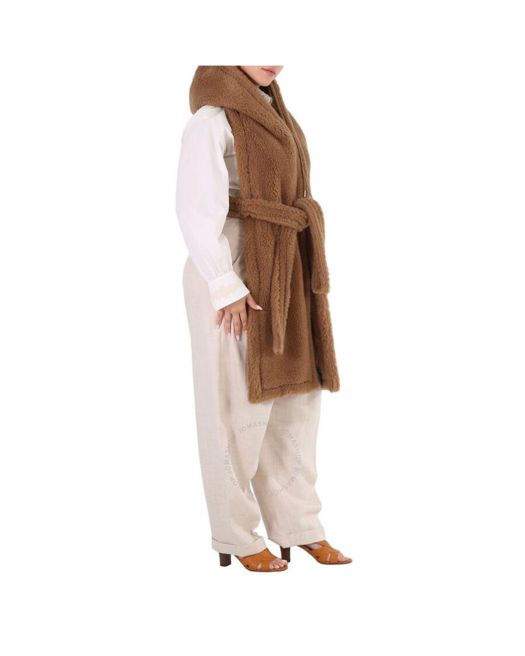 Max Mara Camel Corea Teddy Wool-blend Long Wrap Stole in