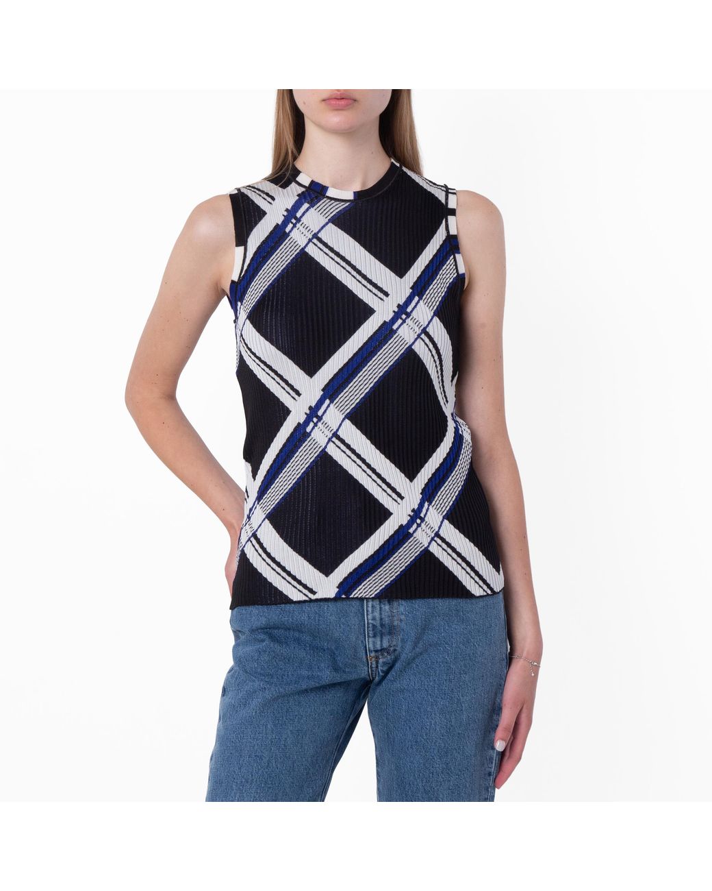 Burberry Blue Check Jacquard Silk Vest