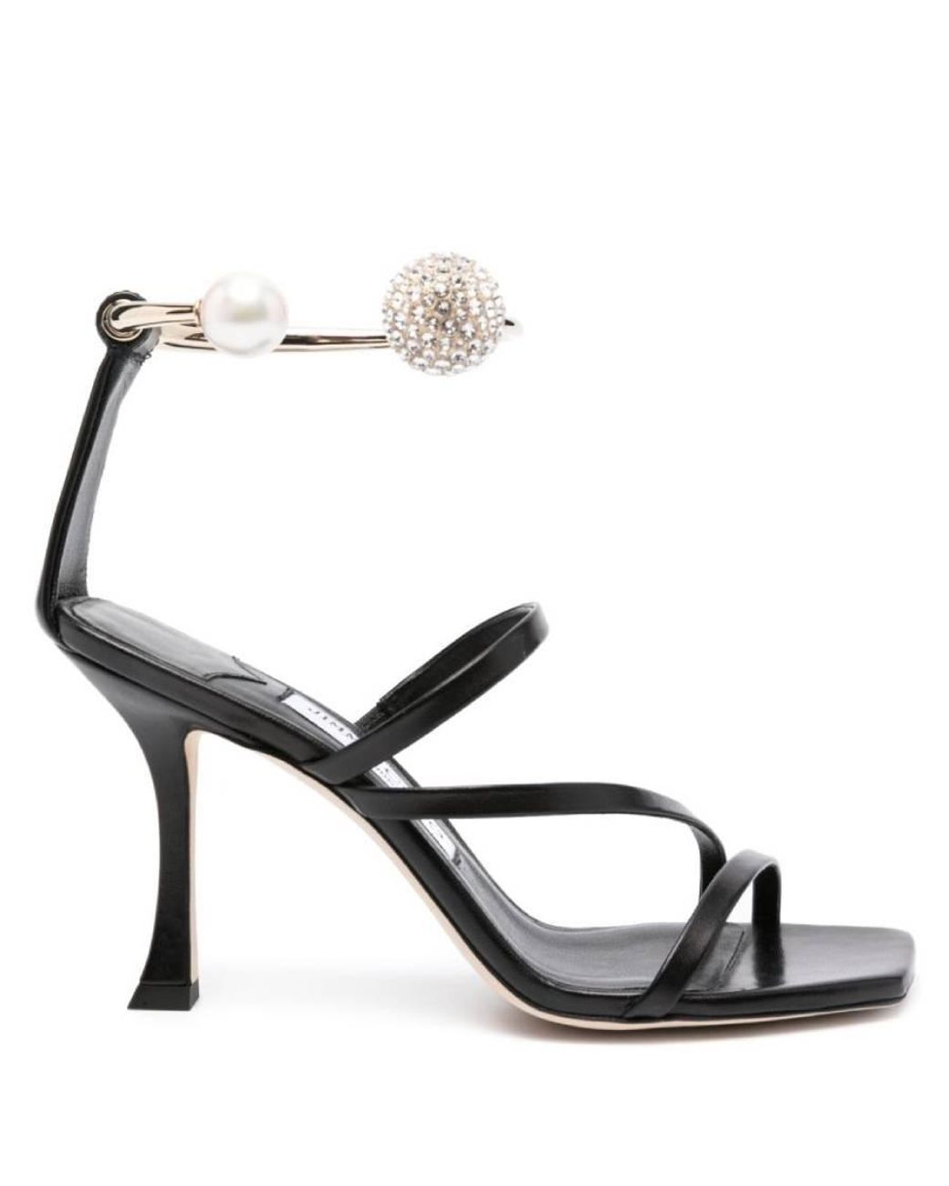 Jimmy Choo Black Ottilia 90 Crystal And Pearl Strap Sandals