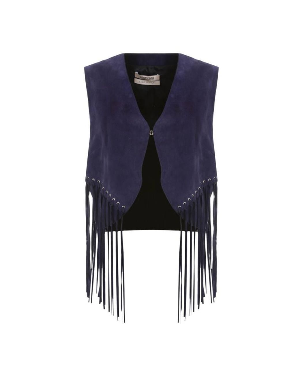 Roberto Cavalli Blue Sleeveless Fringed Suede Vest, Brand Size 38 Us for men