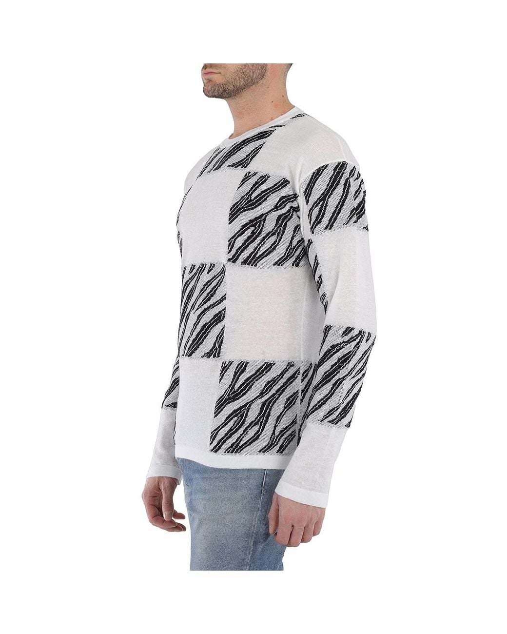 Roberto Cavalli Gray Zebra Check Jacquard Sweater for men
