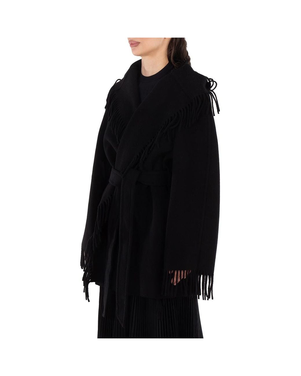 Balenciaga Black Ladies Fringed-Edge Hooded Cardi-Coat, Brand Size 1 for men