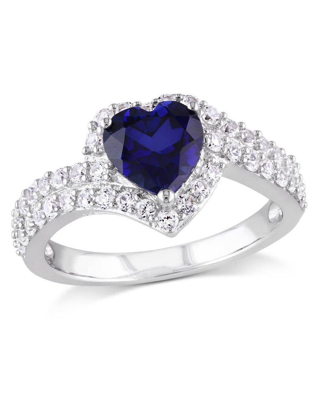 Amour Blue Created And Created Sapphire Heart Halo Double Row Ring for men