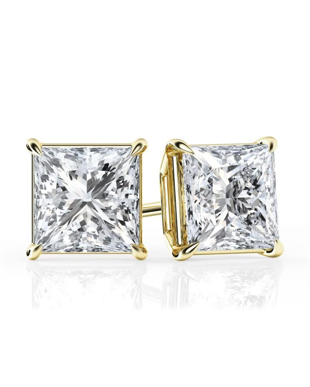 Brilliant Diamond Metallic 3 Carat Princess Cut Lab Grown Diamond Stud Earrings for men