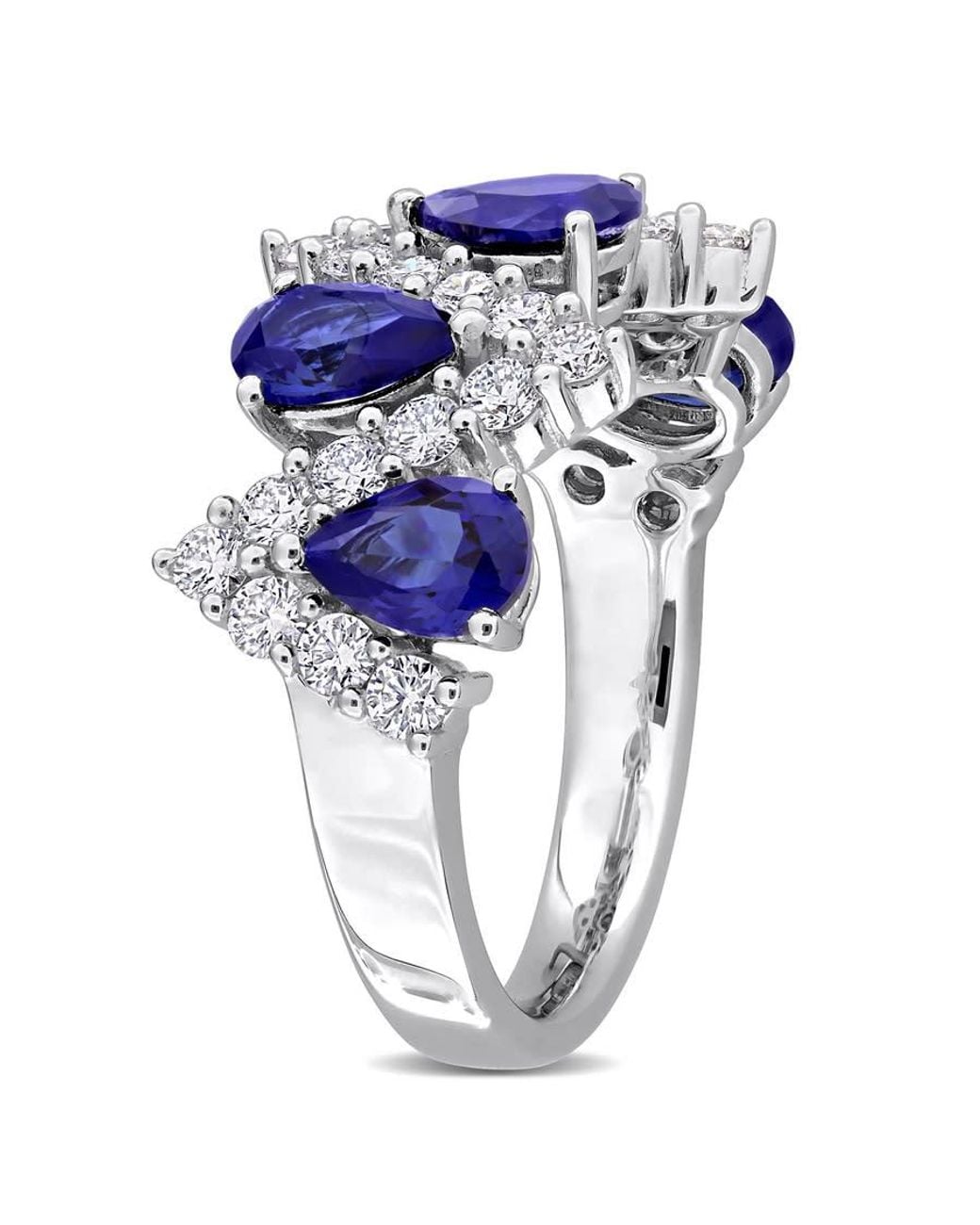 Created Forever Blue 3 1/2Ct Tgw Created Sapphire And /8Ct Tw Lab-Grown Diamond Semi-Eternity Ring for men