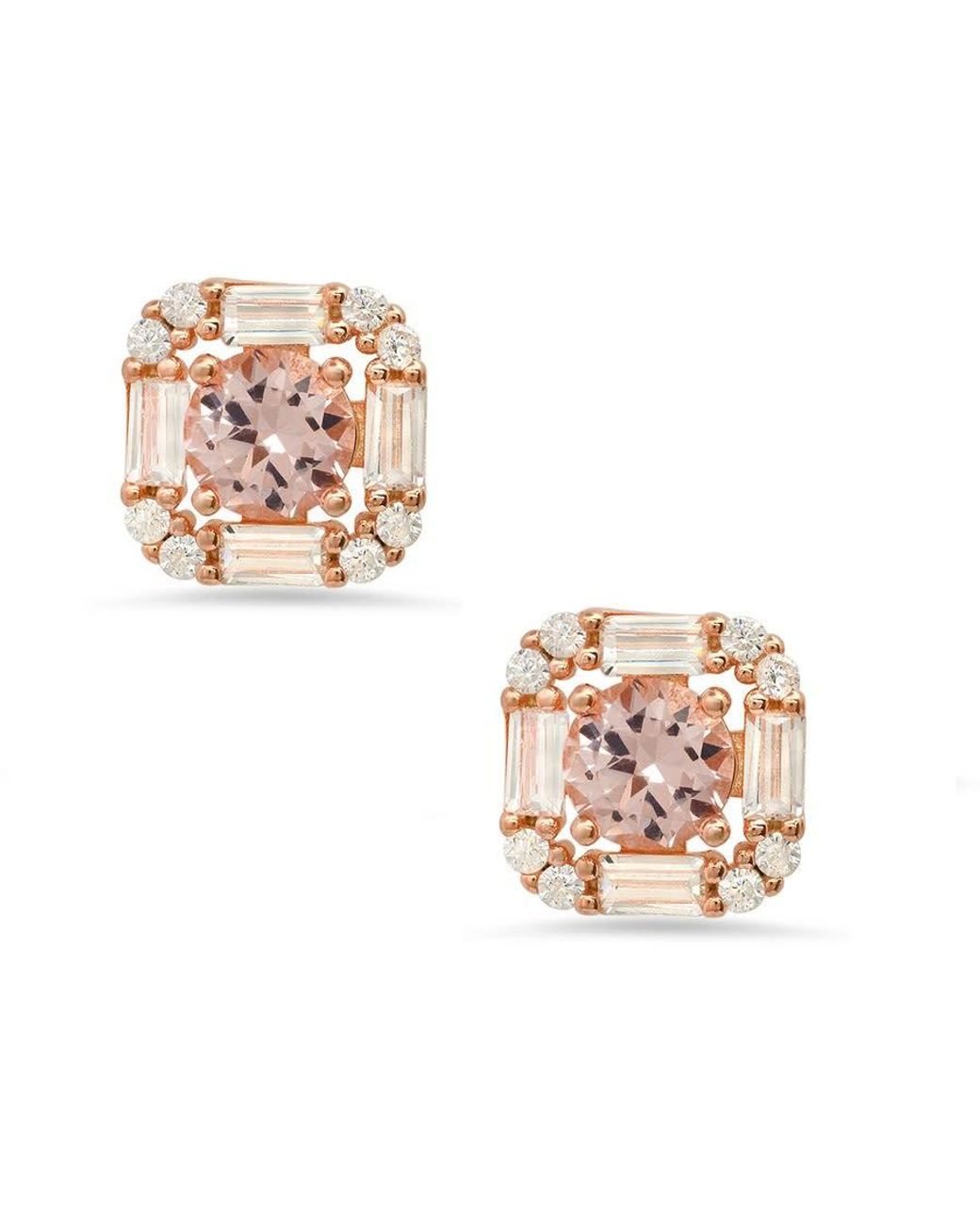 Kylie Harper Pink 14K Rose Over Morganite Cz Halo Stud Earrings for men