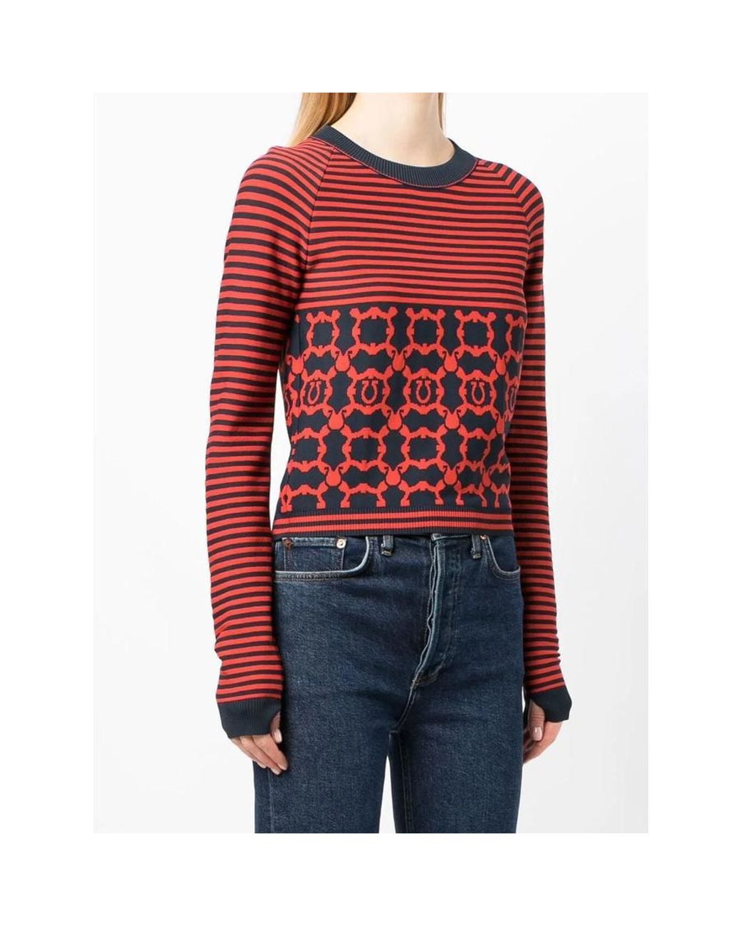 Ferragamo Red Striped Gancini Long-Sleeve Top