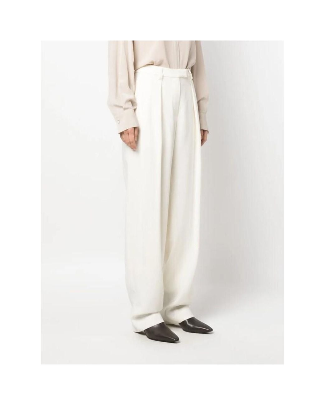 Brunello Cucinelli White Natural Wool Blend Pleated Trousers, Brand Size 42 (Us for men