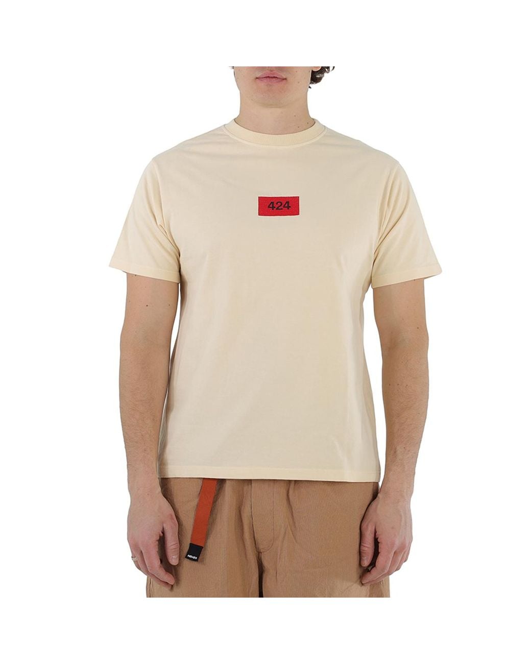424 Natural Box Logo Embroidered T-Shirt for men