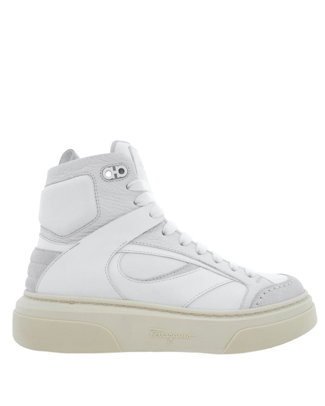 Ferragamo White Cassio Leather High-Top Sneakers