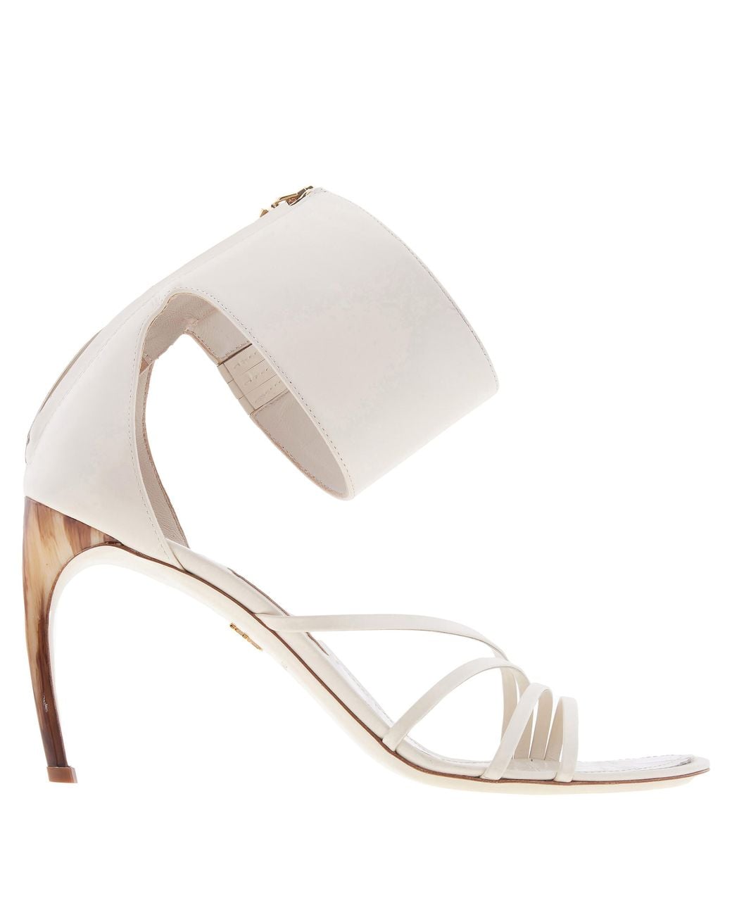 Ferragamo White Clethra Curve Heel Leather Sandals
