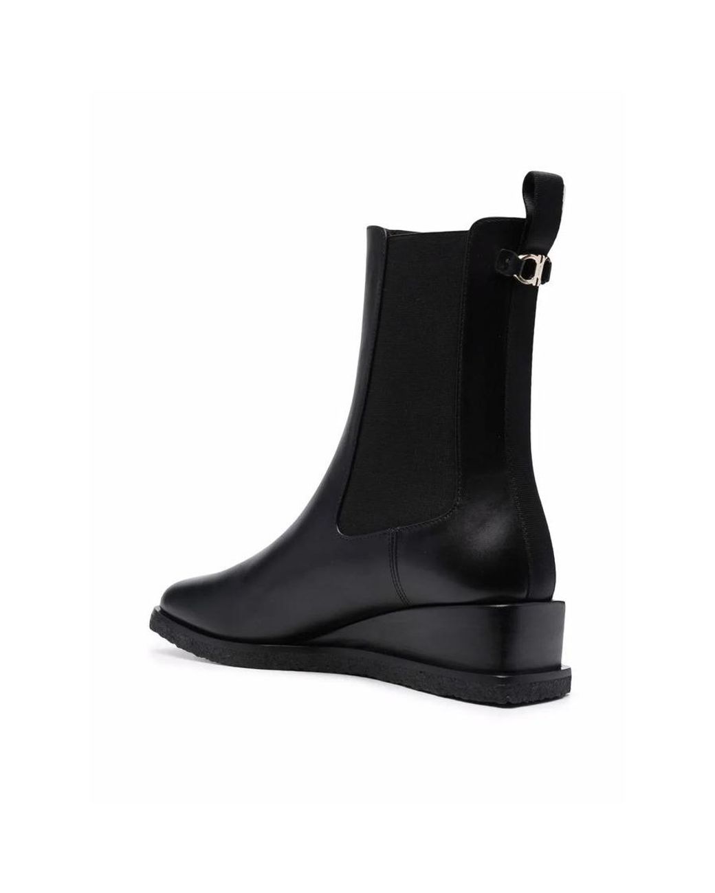 Ferragamo Black Wedge-Sole Ankle Boots