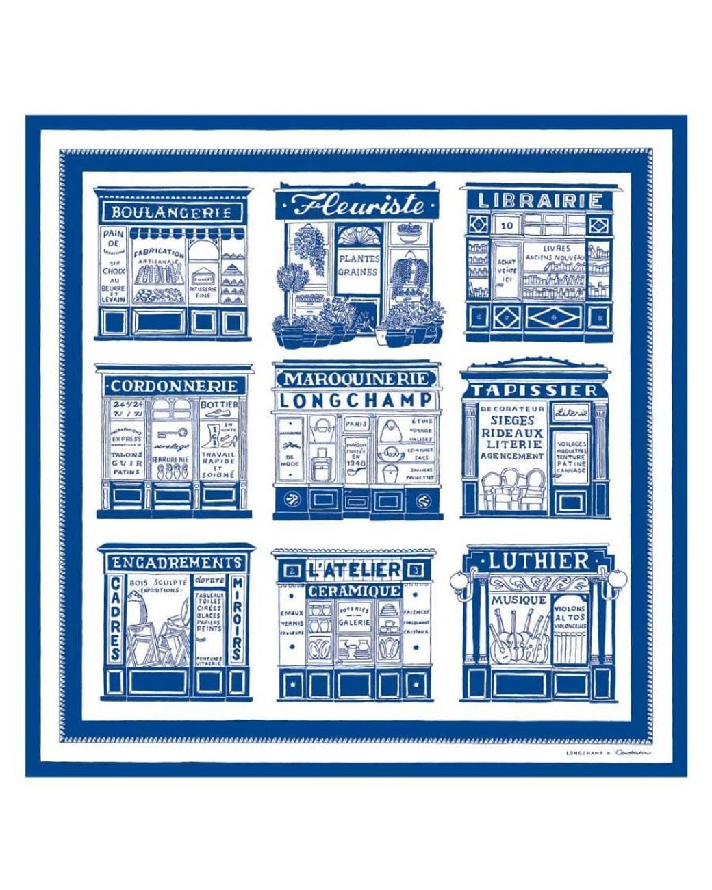 Longchamp Blue Les Artisans De Paris Square Silk Scarf