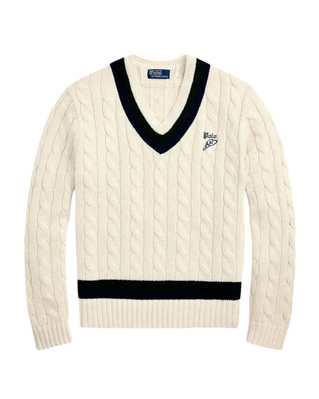 Polo Ralph Lauren Natural Cable-Knit Embroidered Cricket Sweater for men