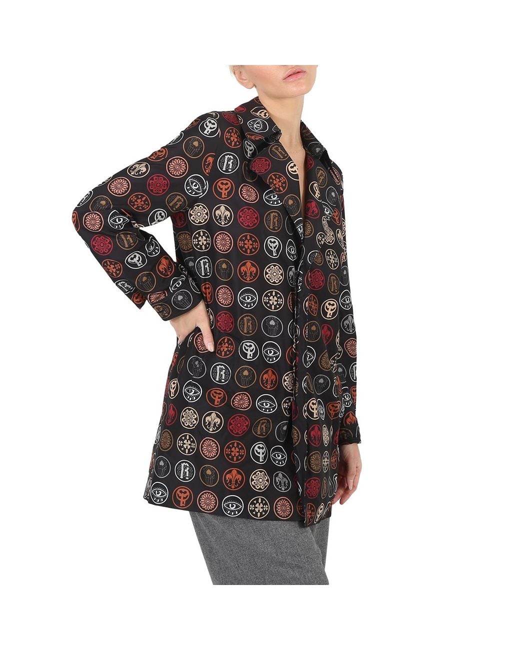 Roberto Cavalli Black Ladies Coin-Print Belted Trench Jacket, Brand Size 40 (Us for men