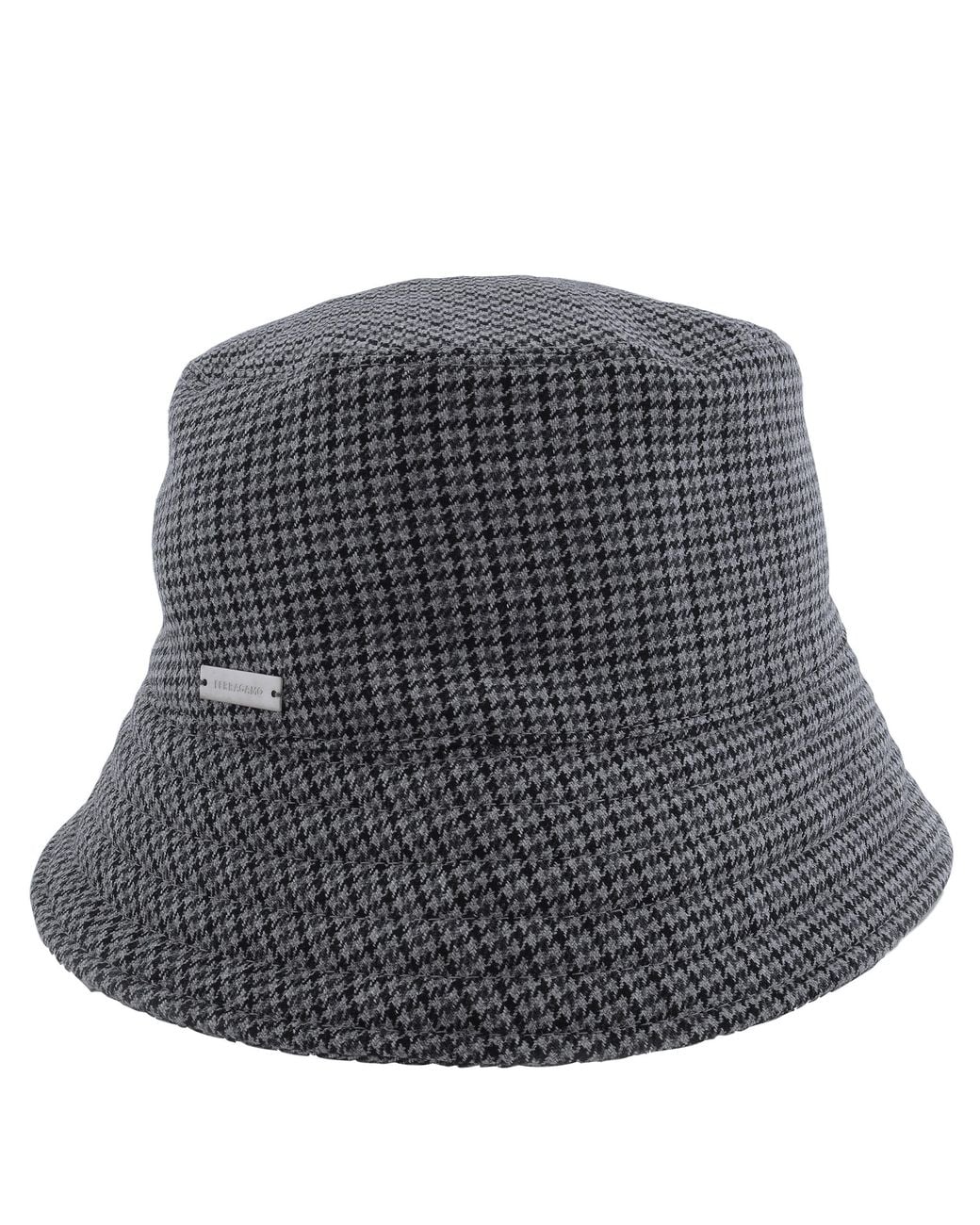 Ferragamo Gray Houndstooth Wool Bucket Hat