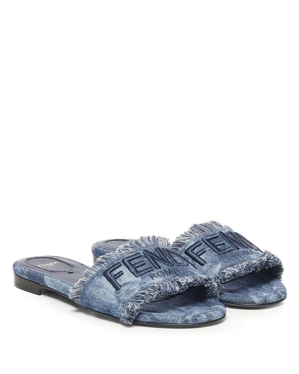Fendi Blue Signature Denim Wide-Band Sunshine Slides, Brand Size 39 Us for men