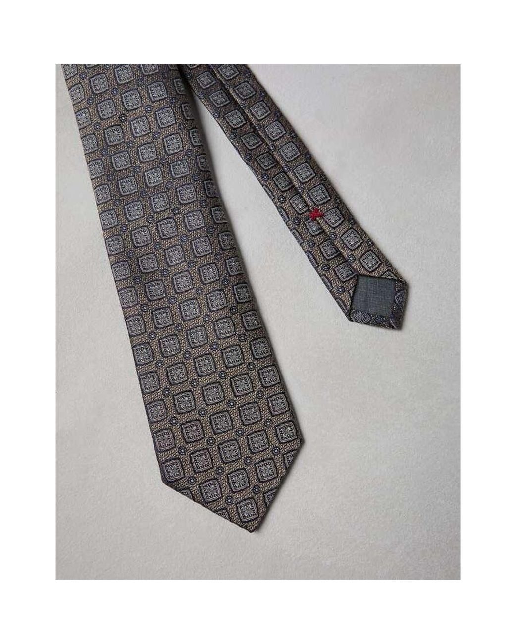 Brunello Cucinelli Gray Light Silk Patterned Tie for men