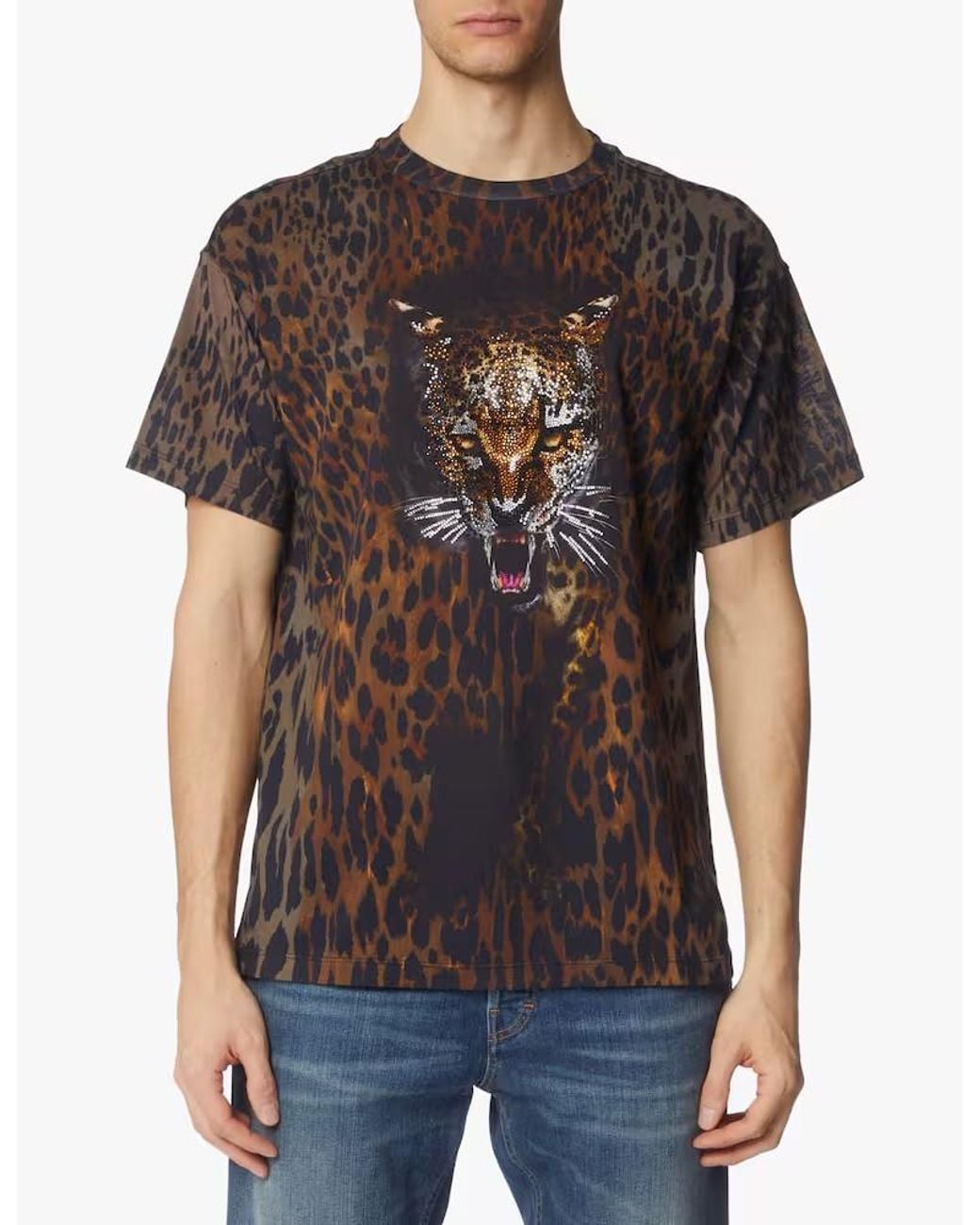 Roberto Cavalli Brown Animal Print Tiger Graphic T-Shirt for men