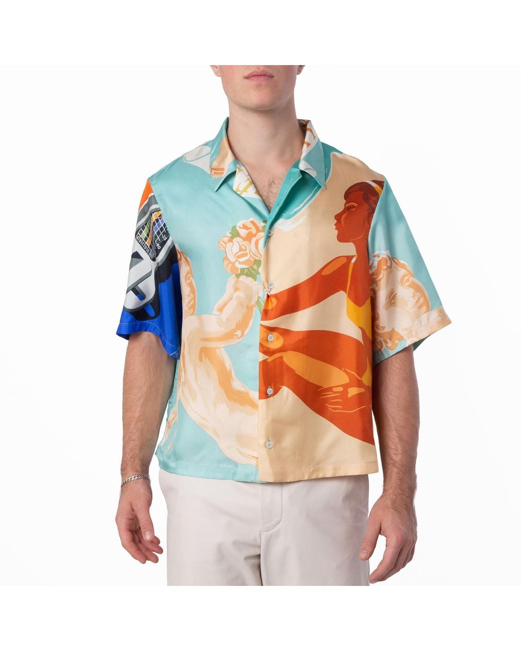 Bally Multicolor Retro Graphic Silk Camp Shirt, Brand Size 52 Us for men