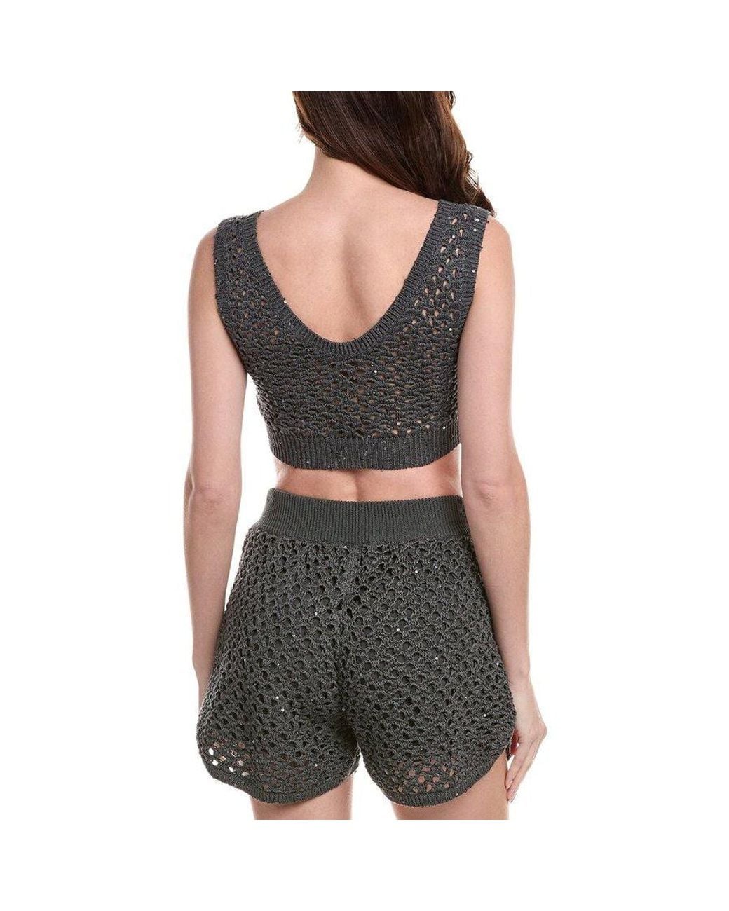 Brunello Cucinelli Black Charcoal Crochet Knit Crop Top, Size Medium for men