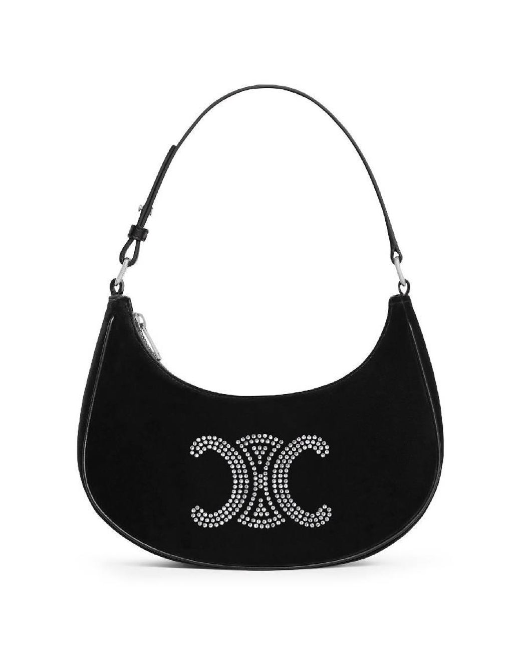 Céline Black Ava Triomphe Strass Velvet Shoulder Bag