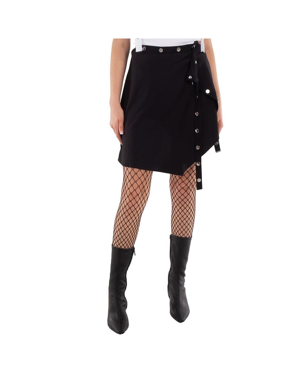 The Attico Black Asymmetrical Stretch Jersey Mini Skirt