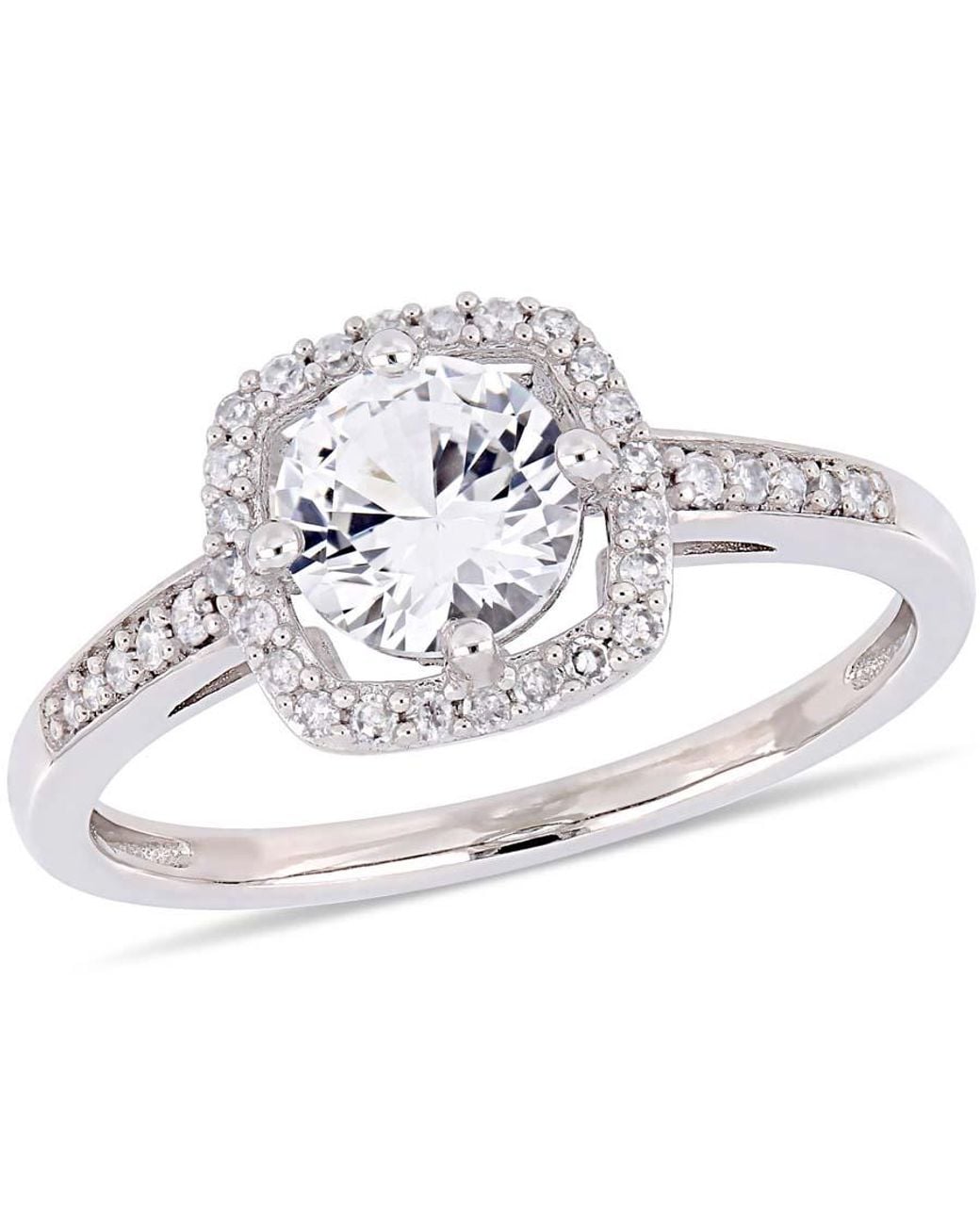Amour Metallic 1 Ct Tgw Created Sapphire And 1/7 Ct Tw Diamond Halo Ring for men