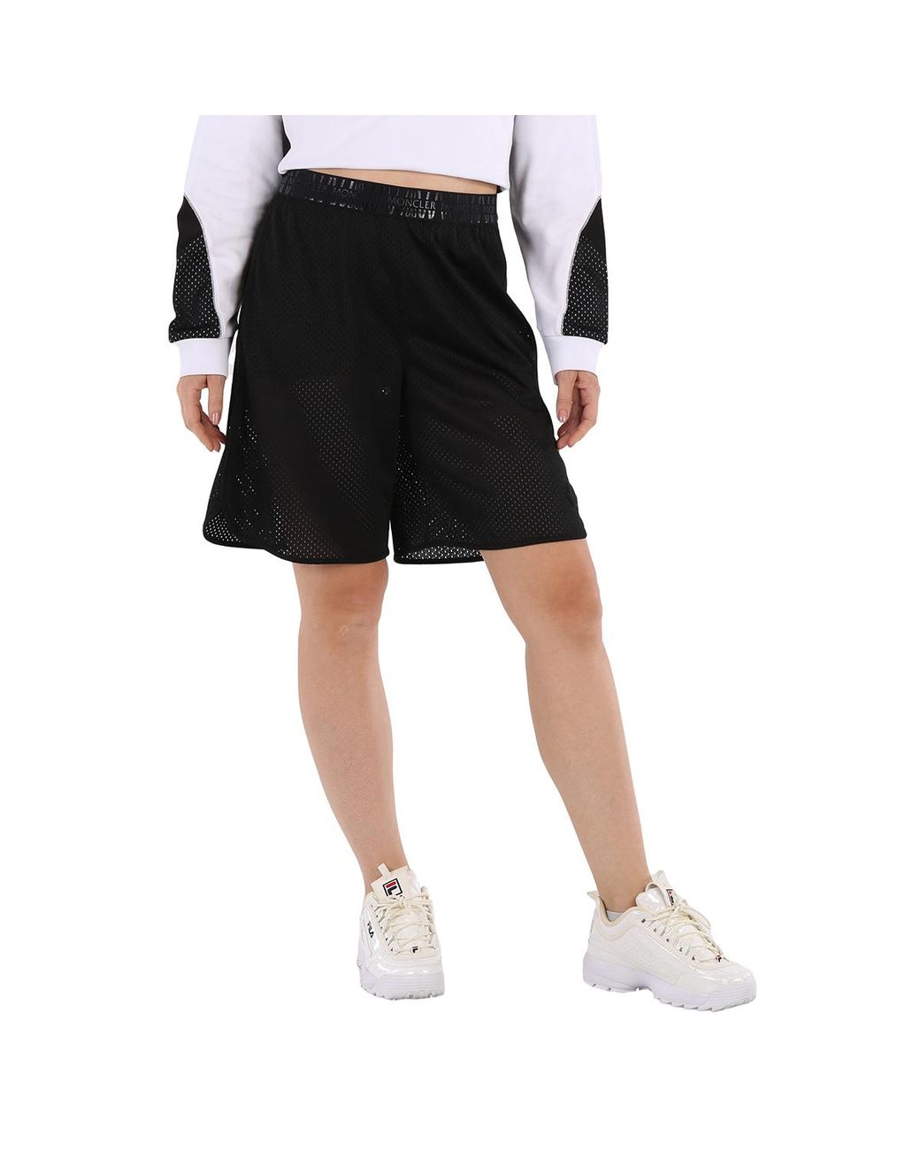 Moncler Black Ladies Logo-Waistband Shorts