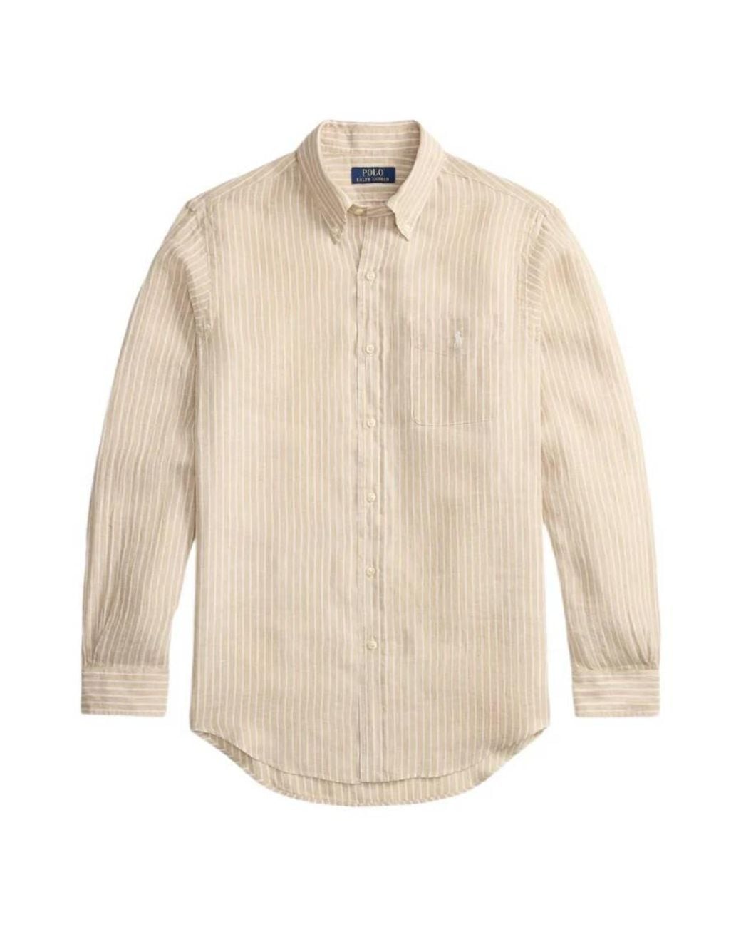 Polo Ralph Lauren White Custom Fit Striped Linen Shirt for men