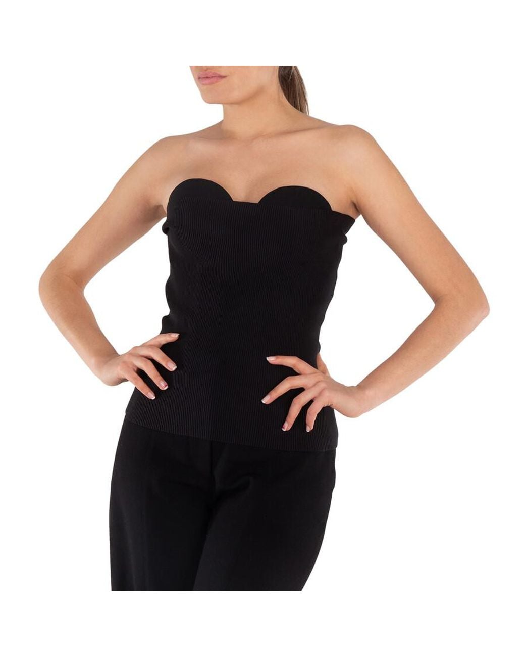 Burberry Black Ladies Ribbed Silk-Blend Corset Top