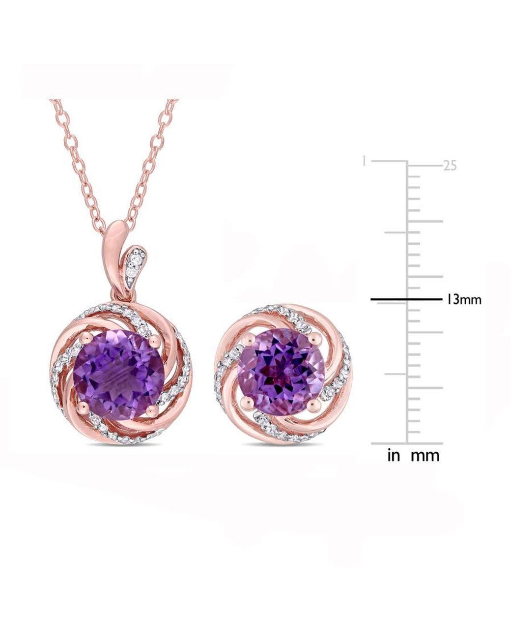 Amour Purple 4 7/8 Ct Tgw Amethyst Topaz And Diamond Accent Swirl Halo Necklace And Stud Earrings Set for men