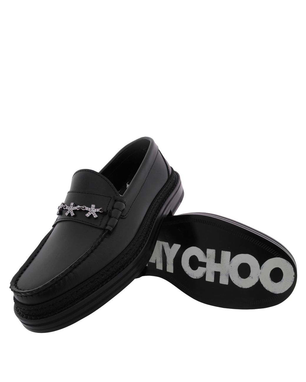 Jimmy Choo Black Ezra/F Star Crystal Chain Loafers, Brand Size 34 Us