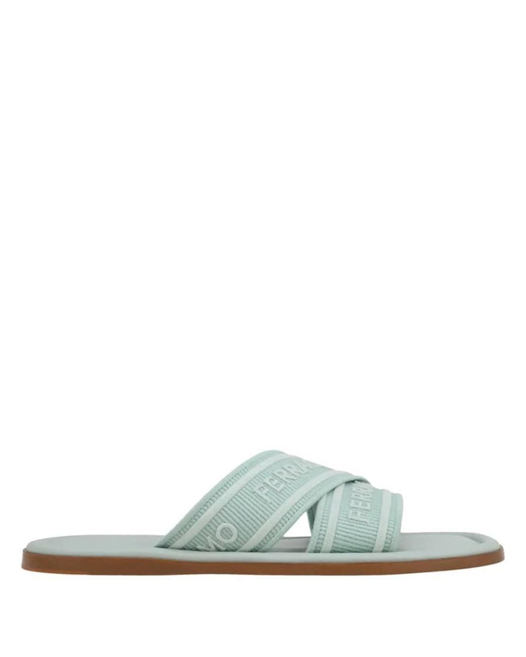 Ferragamo Green Laurene Logo Embroidered Slides