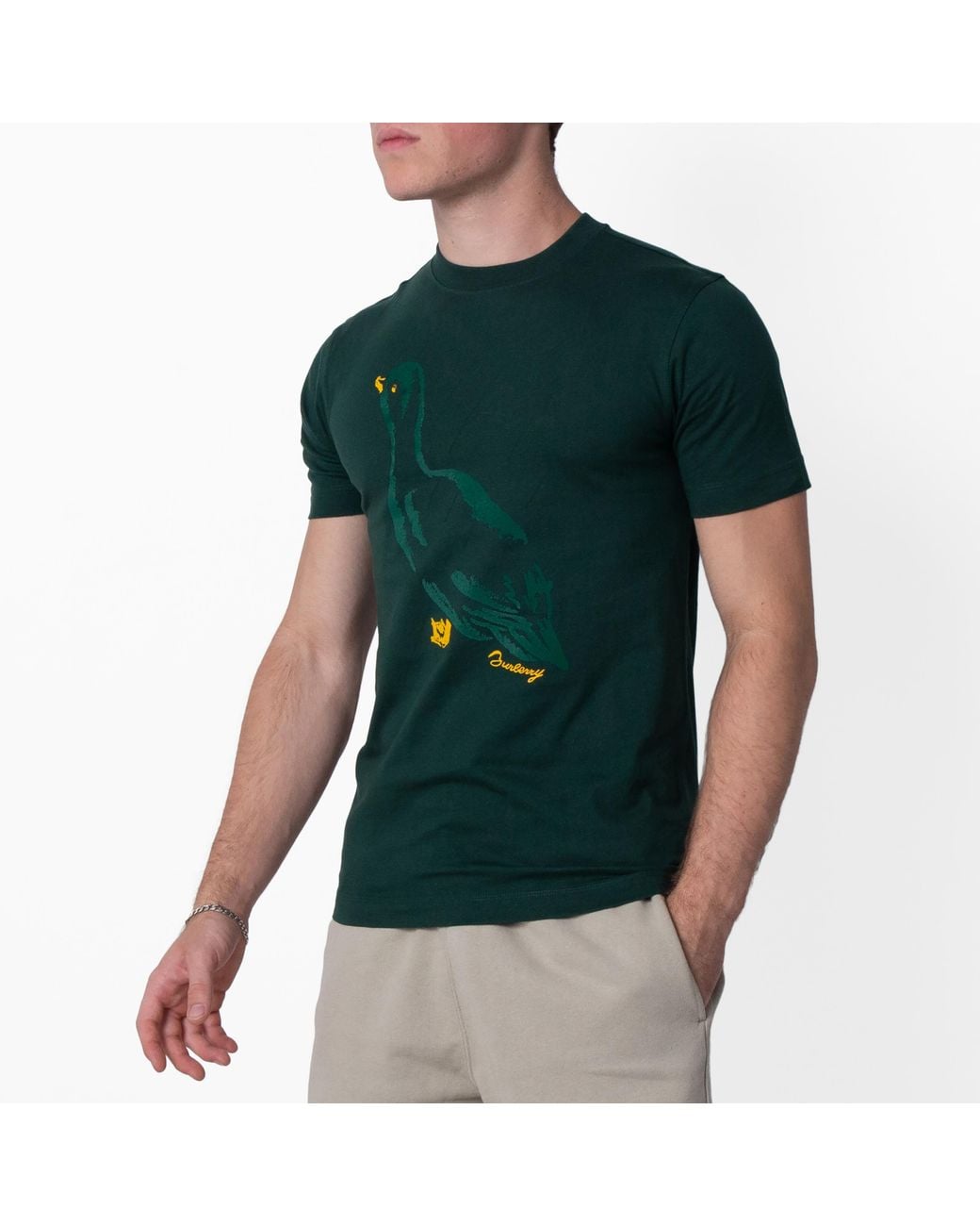 Burberry Green Duck Print Cotton Jersey T-Shirt for men