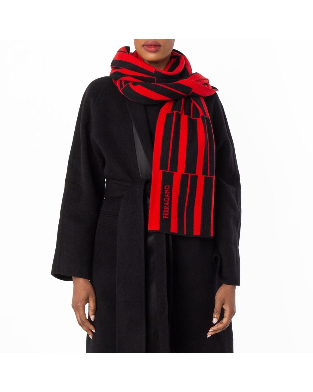 Ferragamo Red Piano Print Cashmere-Blend Scarf for men