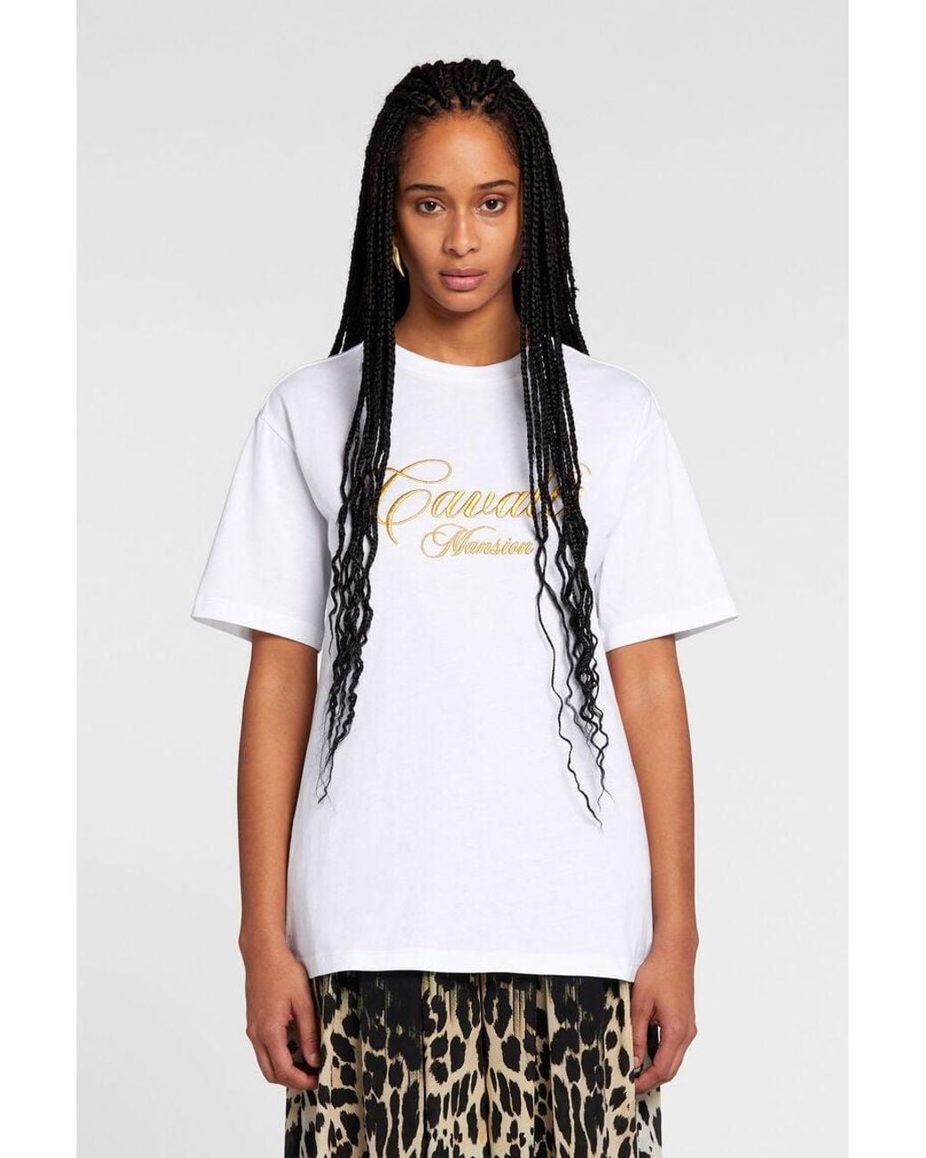 Roberto Cavalli White Logo-Embroidered Cotton T-Shirt for men