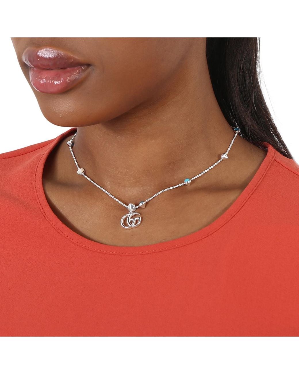Gucci Metallic Gg Marmont Mother Of Pearl & Topaz Double G Pendant Necklace for men