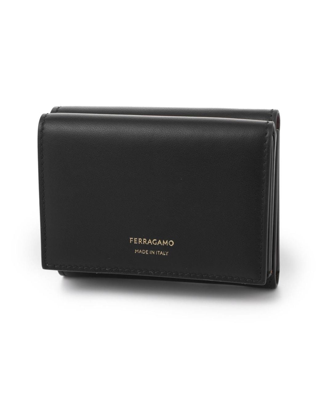Ferragamo Black Trifold Leather Compact Wallet for men