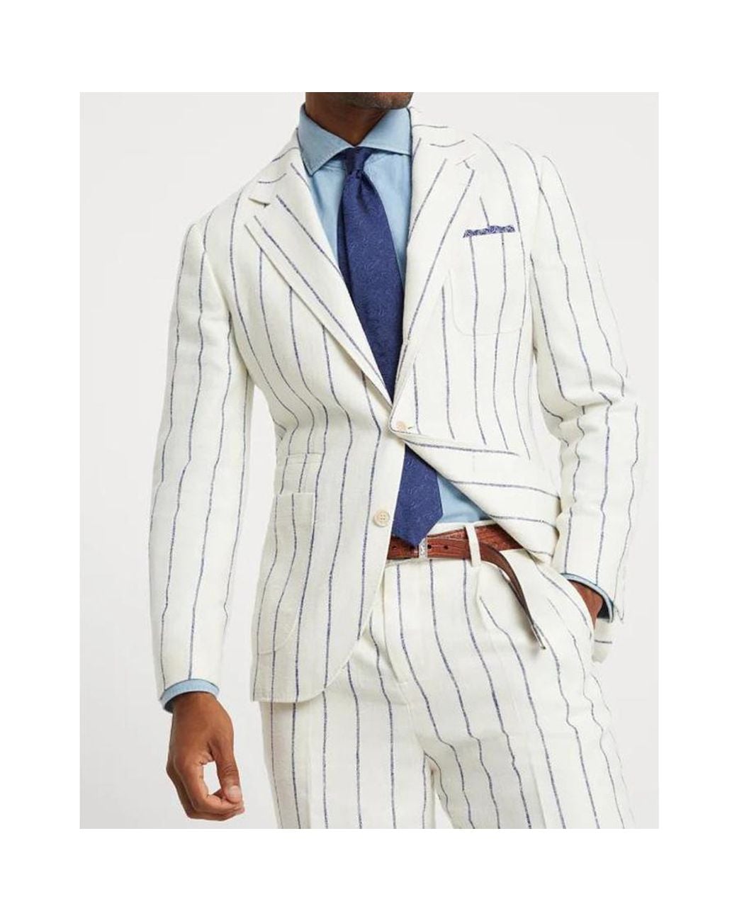 Brunello Cucinelli White Linen Wool Striped Blazer, Brand Size 48 (Us for men