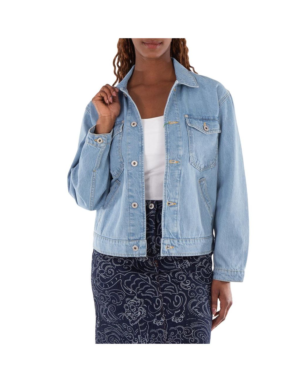 KENZO Blue Embroidered Trucker Long Sleeve Jacket for men