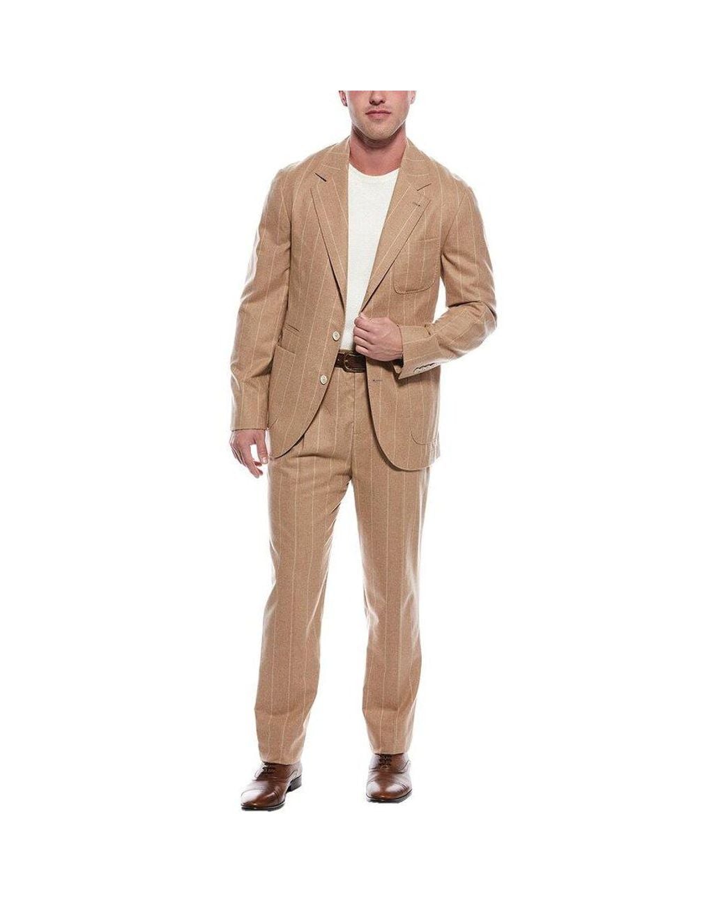 Brunello Cucinelli Natural Tan Pinstripe Tailored Suit, Brand Size 48 (Us for men