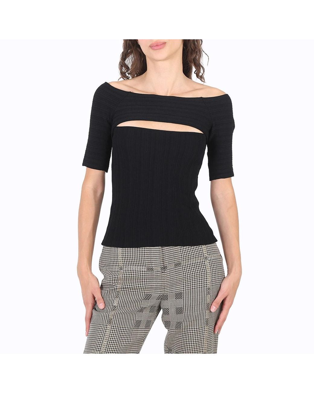 Stella McCartney Black Ladies Off-Shoulder Cut-Out Knit Top, Brand Size 44 (Us