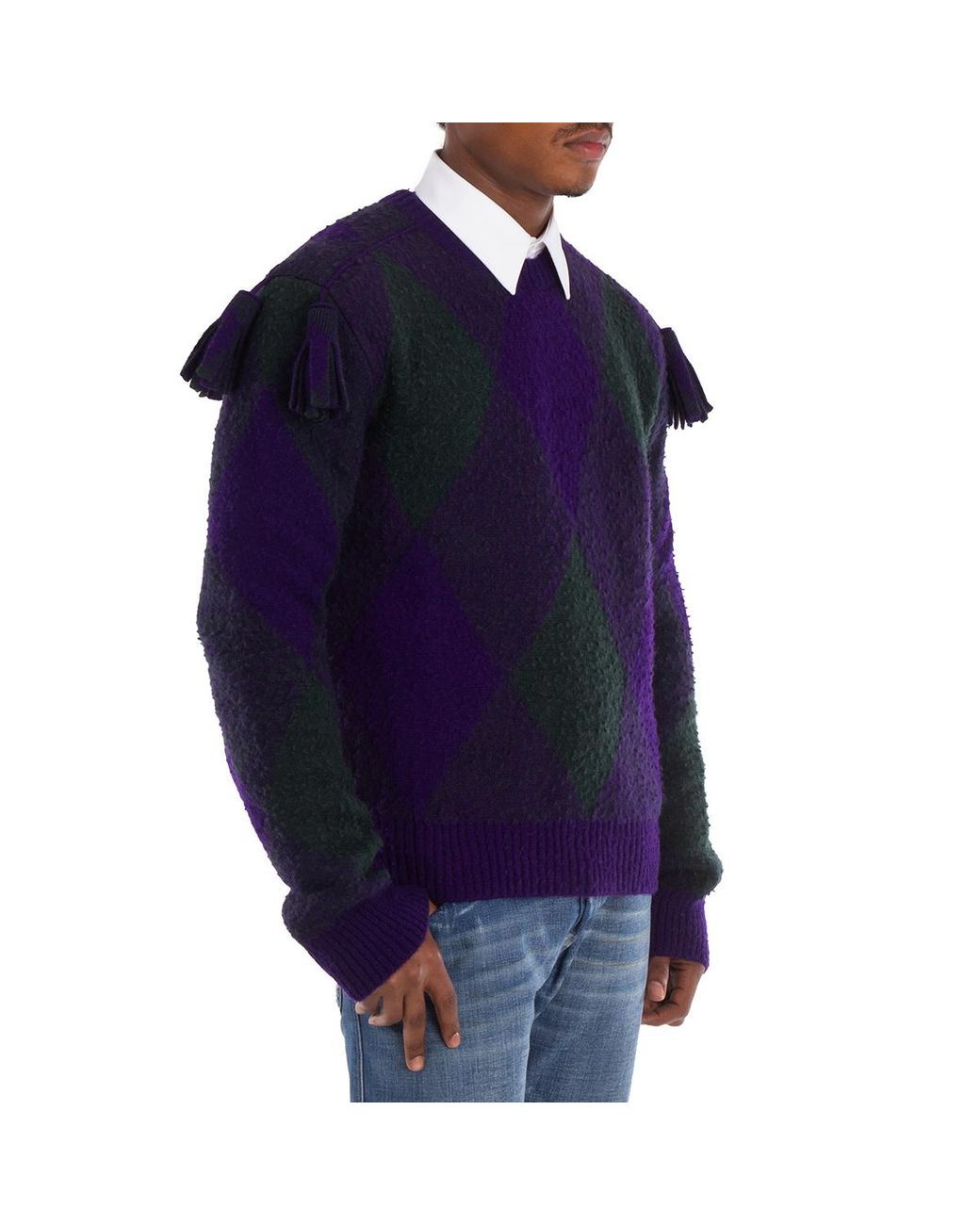 Burberry Blue Diamond-Pattern Wool Jumper for men